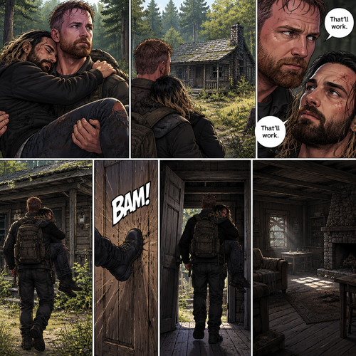 (Part 5). Still in the zombie apocalypse. Jon Moxley was walking in the woods while Holding Seth Rollins in his arms after emotional reunion near the river. Seth was resting his head on Jon’s shoulder while holding on. Jon looked ahead and he sees an abandoned Cabin. Seth Sees it too. Jon and Seth looked at each other,Then they looked back at the cabin. “That’ll work” Jon and Seth said in unison. Jon walked to the cabin,Then he kicked the door open and walked inside